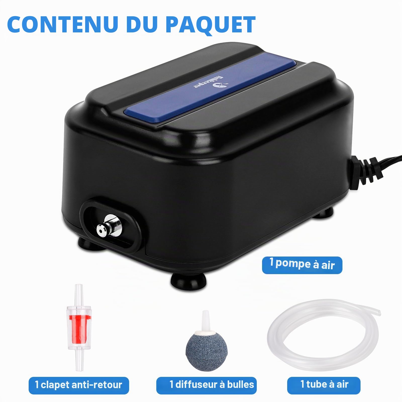 Pompe à air silencieuse pour Aquarium fishkeeper, 2.5/5W/8Watt Pompe à air pour Aquarium jusqu'à 570L, débit d'air Maximum 500LPH