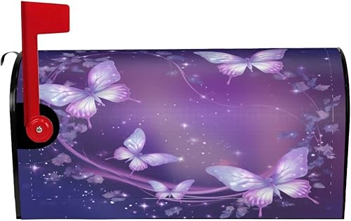 Miniatura 9 de Mariposa morada con fuegos artificiales brillantes y estrellas brillantes, cubiertas magnéticas para buzón, tamaño estándar de 21 x 18 pulgadas para
