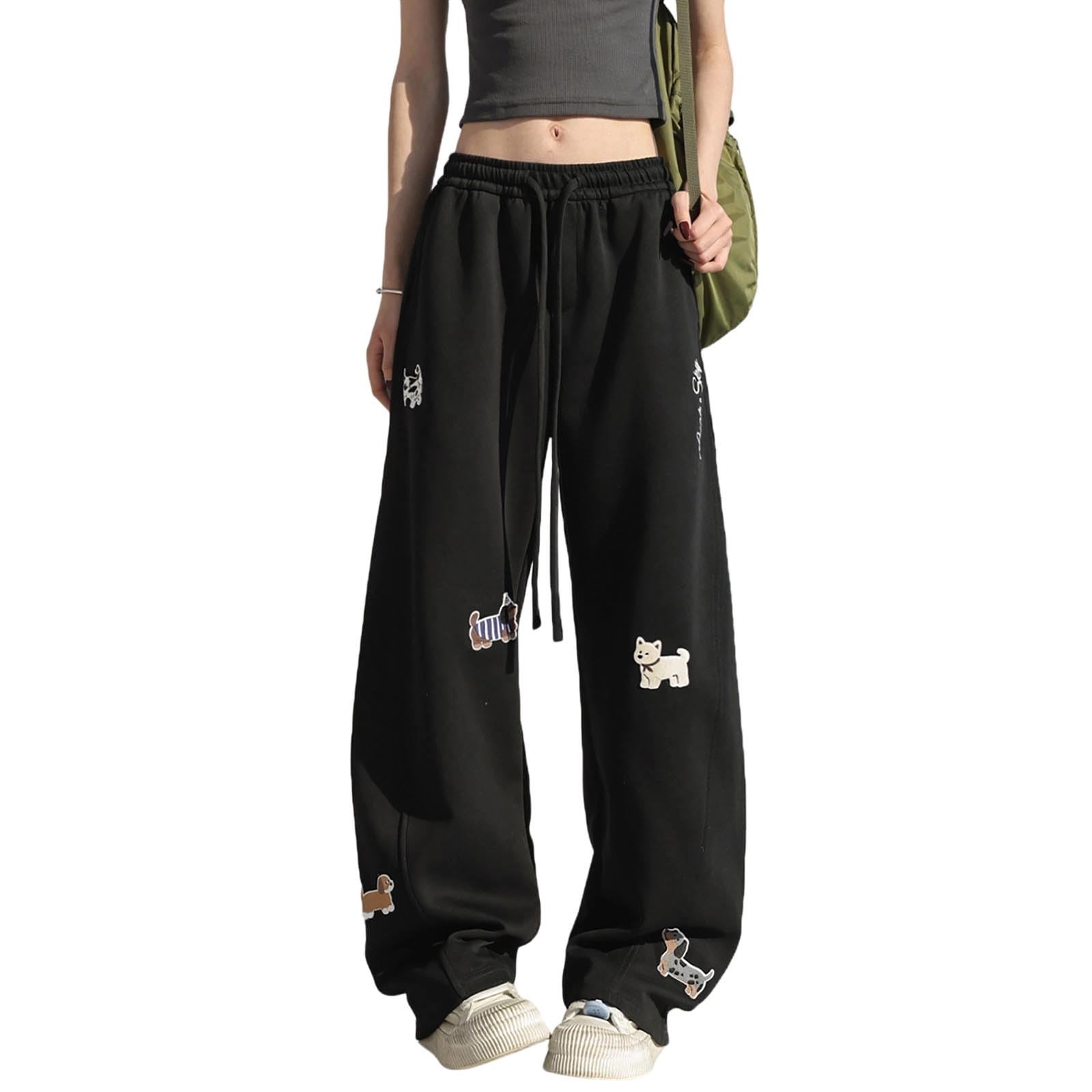 Pantalon décontracté brodé dessin animé à taille élastique