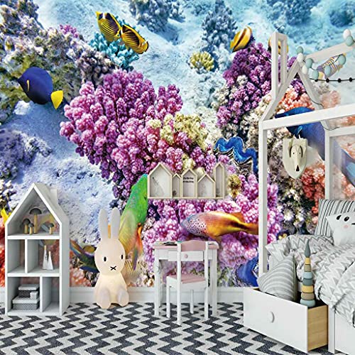 Papier peint canvas auto-adhésif panoramique poisson corail violet 3D - 3