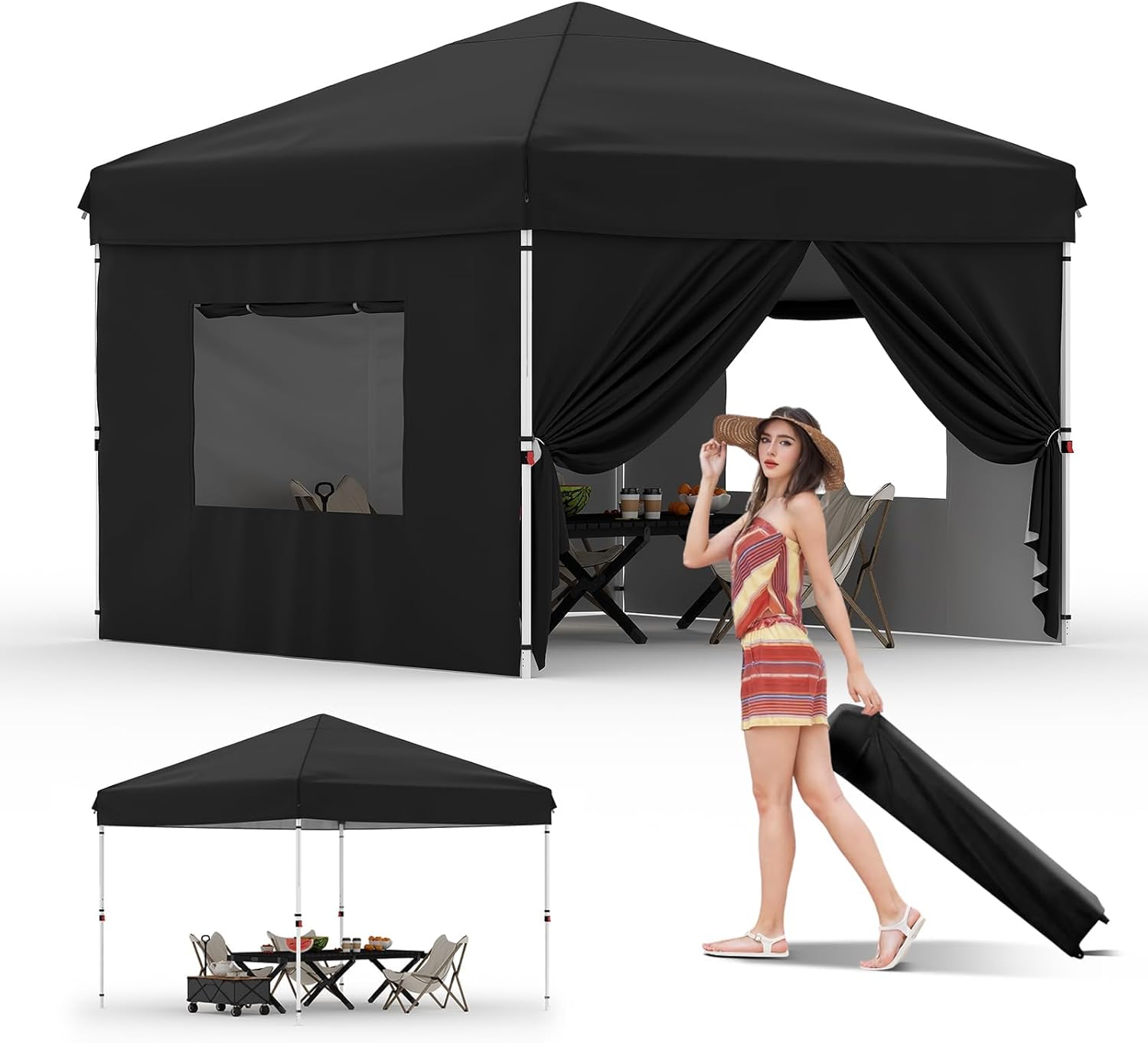 10x10 Pop Up Canopy - Beach Tent with One Push Setup, 210D Oxford Fabric - Waterproof & UPF 50+, with Wheeled Carry Bag, Outdoor Sun Shade Gazebo for Events, Parties, Camping