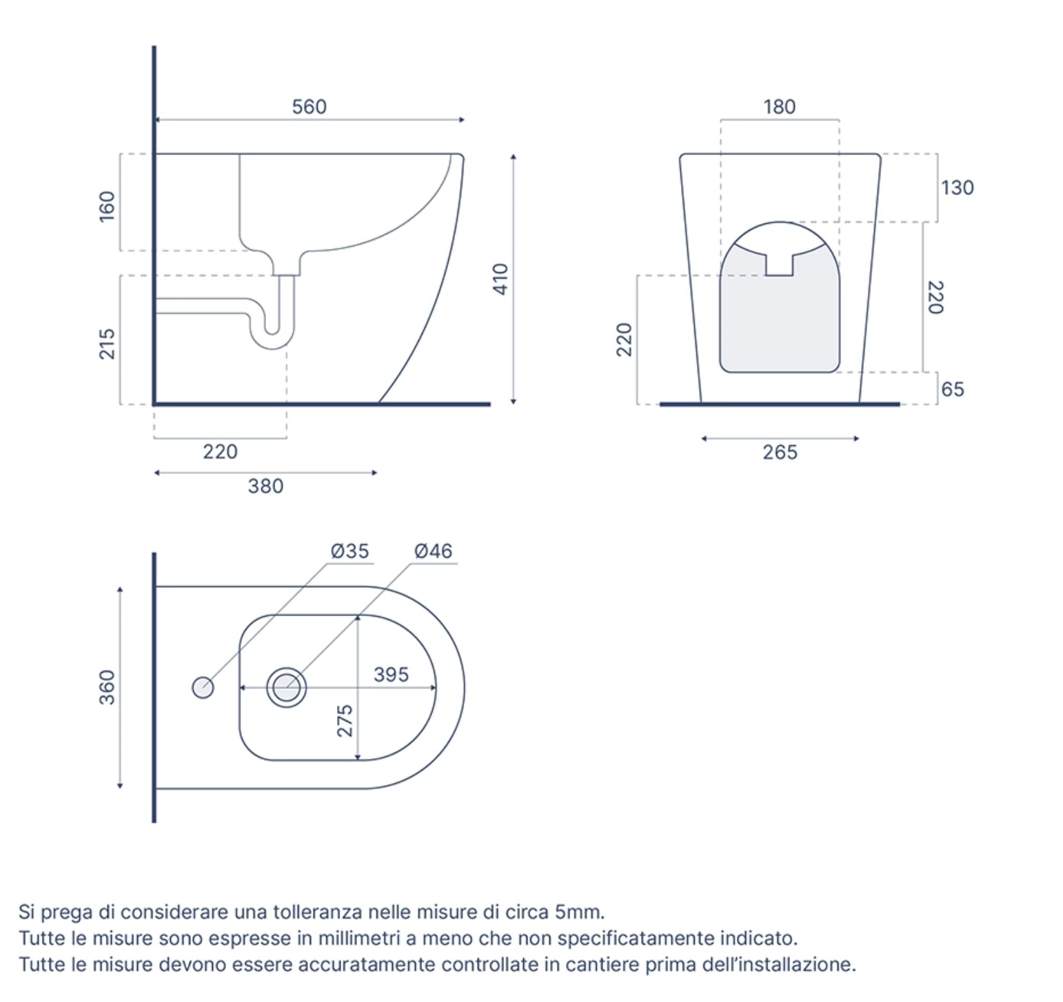 Sanitari filo muro in ceramica vaso + bidet + sedile soft close FELCE