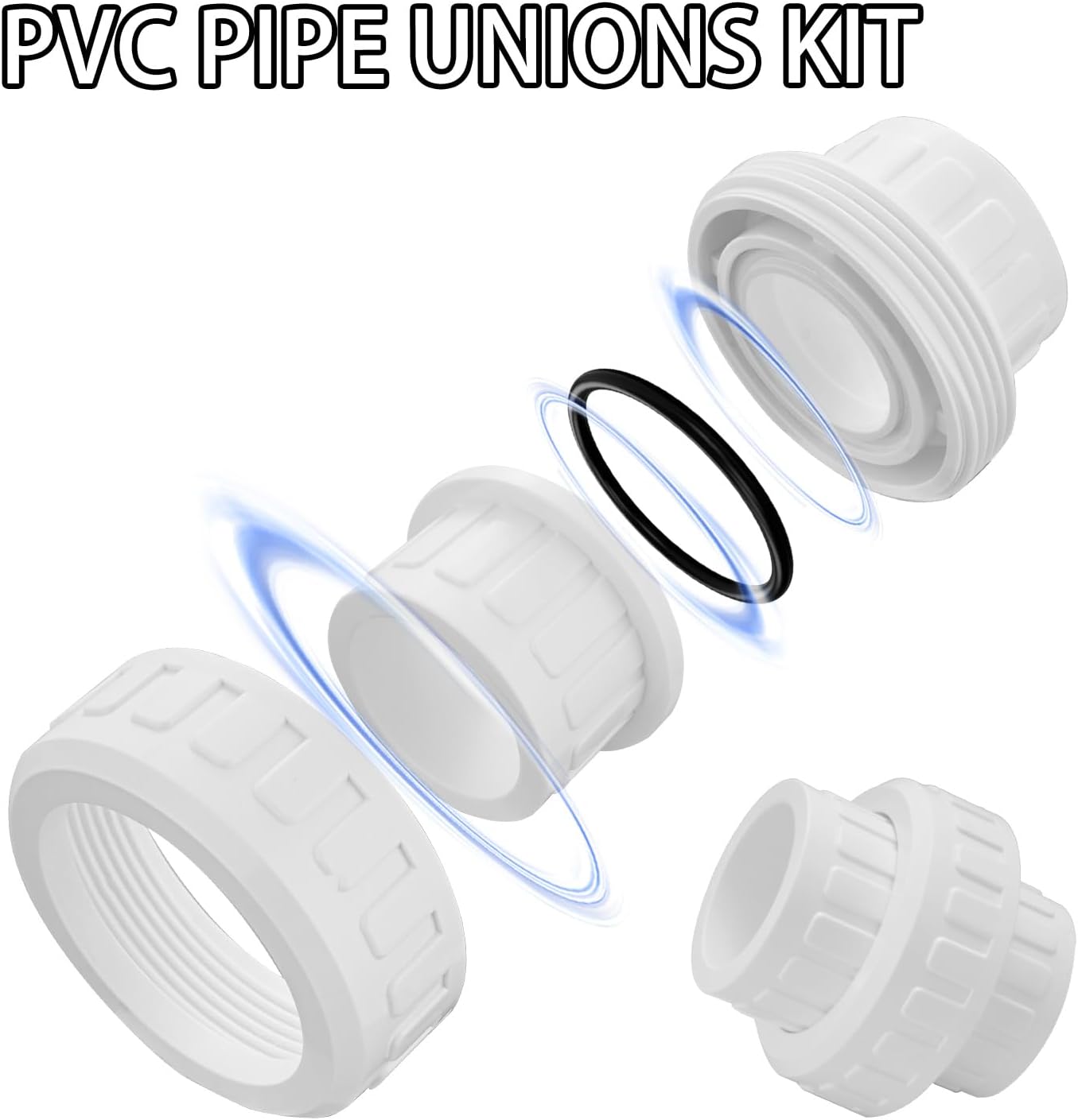 1-1/2" PVC Union Coupling Pipe Fitting (actual diameter 1.9") PVC Adapter Schedule 40(Socket x Socket), EPDM O-Ring, White 2 Pack