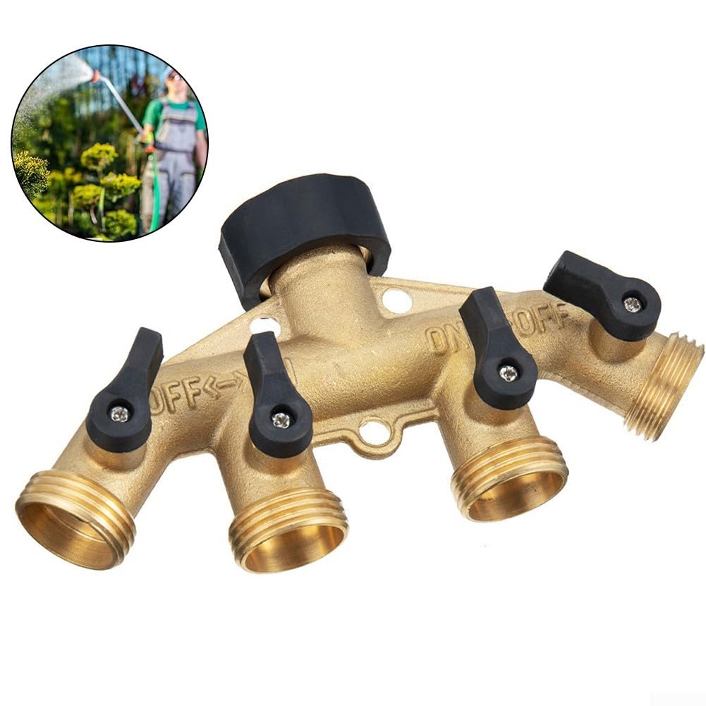 Tyenaza Divisore Rubinetto A 4 Vie In Ottone | Attacco 3/4 Pollice | Splitter Per Tubo Da Giardino Con Valvole Individuali
