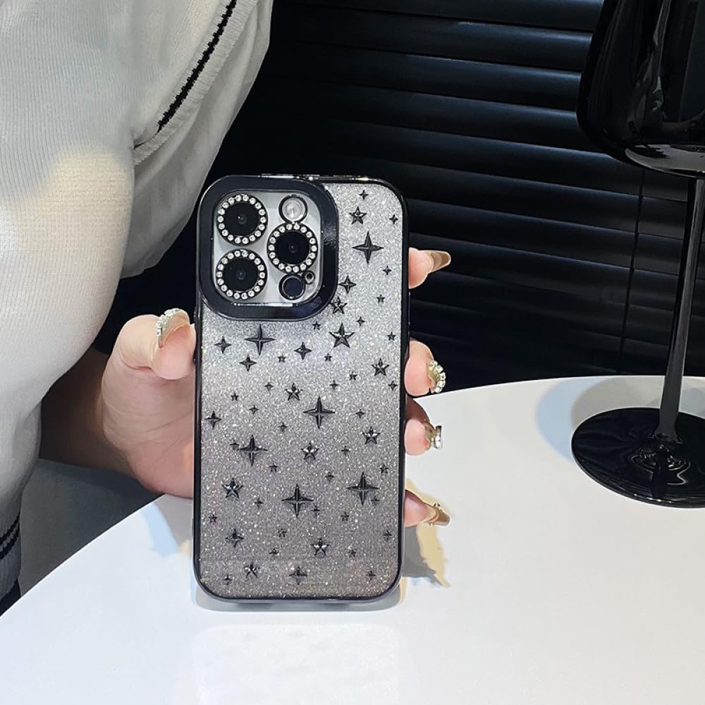 Coque silicone souple iPhone 11 Pro Max protège objectif anti-rayure paillettes noires