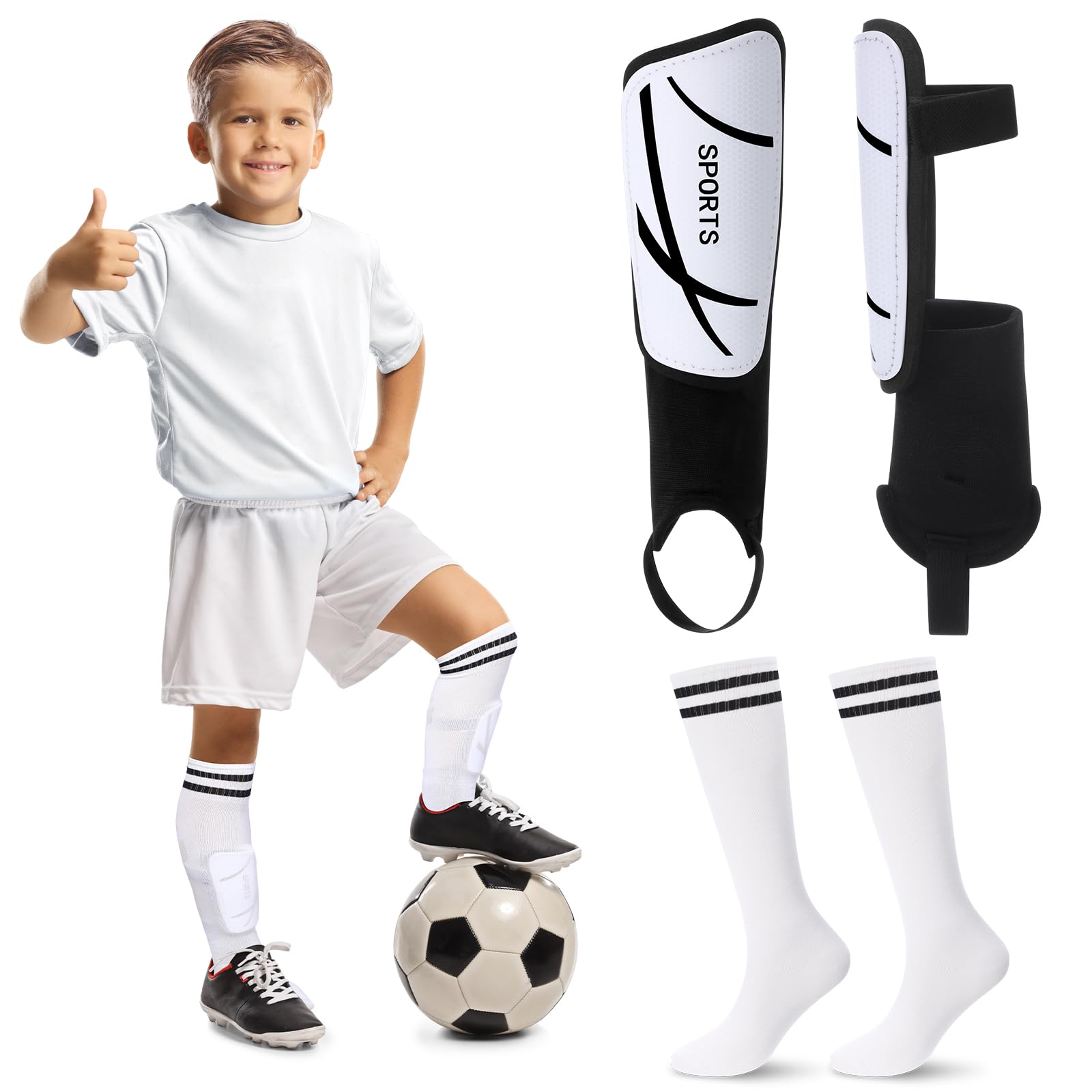 Protector tibias y calcetines de fútbol niños con protección tobillo 8