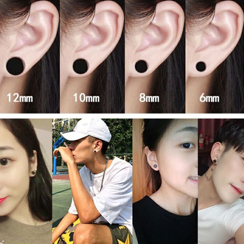 Orecchini da Uomo e Donna in Acciaio Inossidabile Finto Plug Nero 4mm/6mm/8mm/12mm/10mm 5 Paia