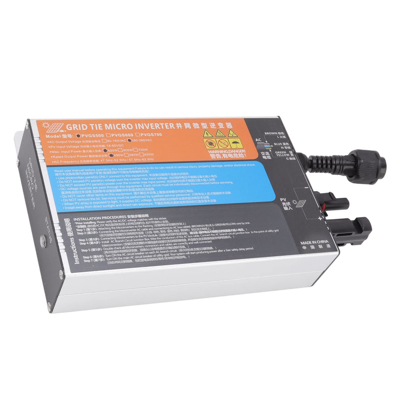 Micro-Onduleur Solaire 230 V Sortie PVGS300 500 Série élevée Efficace pour les Systèmes de Génération Onduleur de Grille avec Matériau en Alliage en Aluminium 18V 60V