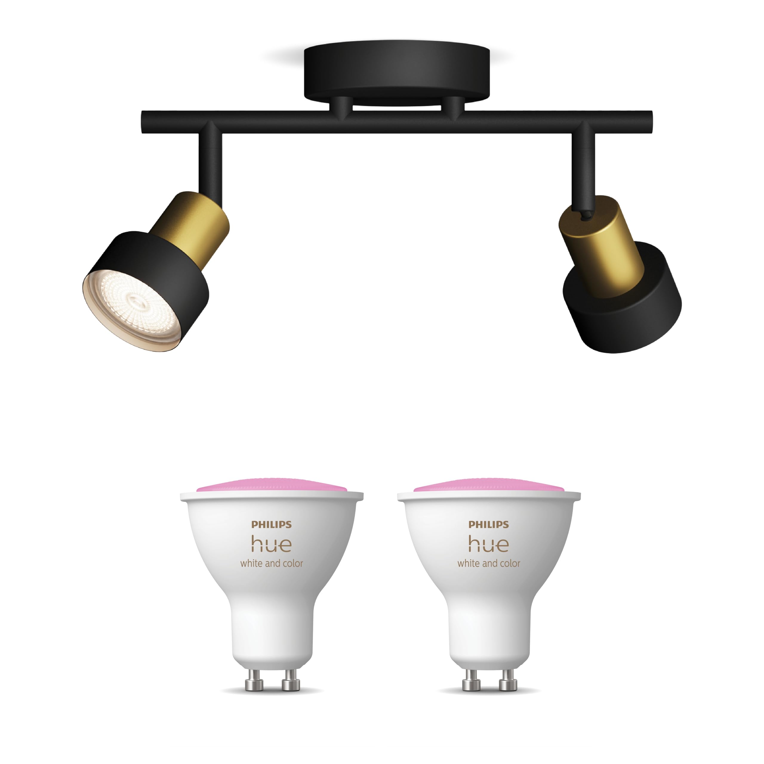 Philips Hue Conduit Faretto (Nero/Oro) - 2 luci - Bianco/Colore | Faretto da soffitto - GU10 - Hue White and Color Ambiance