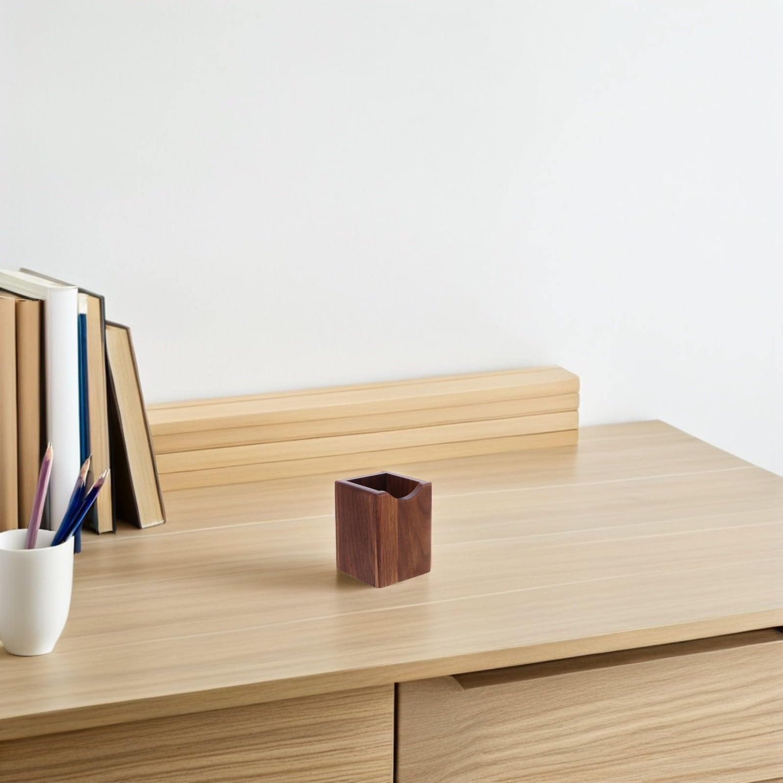 Ciieeo Porte-crayons en Bois de Noyer Rangement Polyvalent, Construction Robuste 2pcs Design Élégant et Esthétique Naturelle pour Bureau et Maquillage pour Espace de Travail