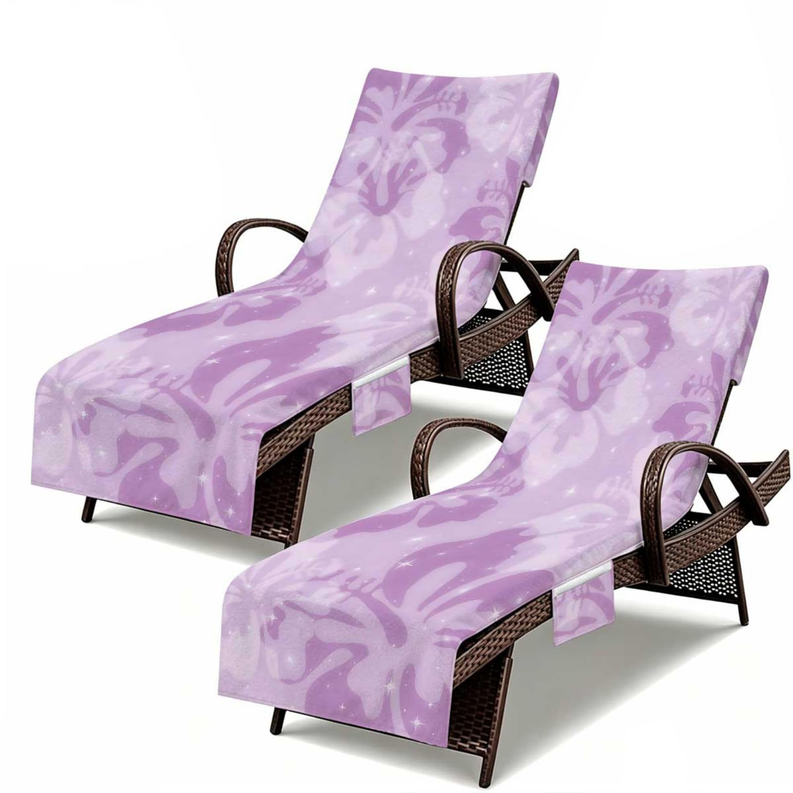 2er Pack Strandtuch mit Seitentaschen (Sternblüten,210x74cm) | Liegetuch mit Kapuze Anti-Rutsch Schnelltrocknend Mikrofaser Handtuch für Sonnenliege Gartenliege & Pool