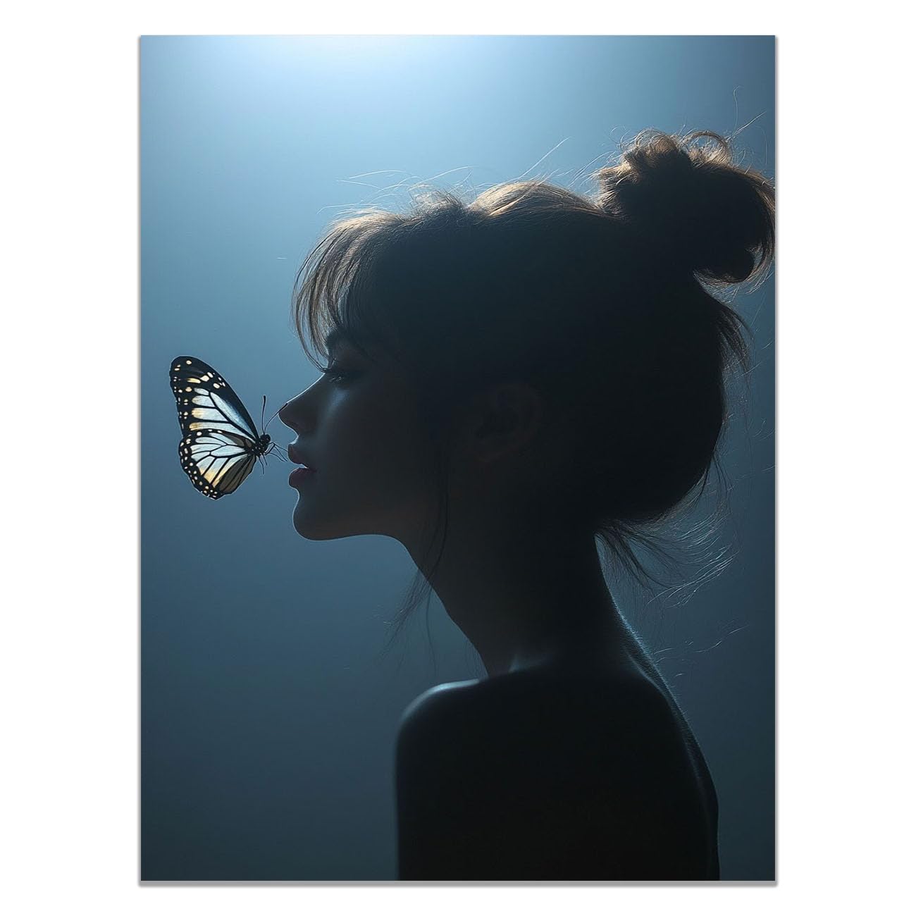 QUSAAOU Fashion Portrait Canvas Wall Art Butterfly Girl Silhouette For Living Room Bedroom African American Decor For Home Afro Woman Poster And Prints(Misty blue)-30x45cm1 Unframed