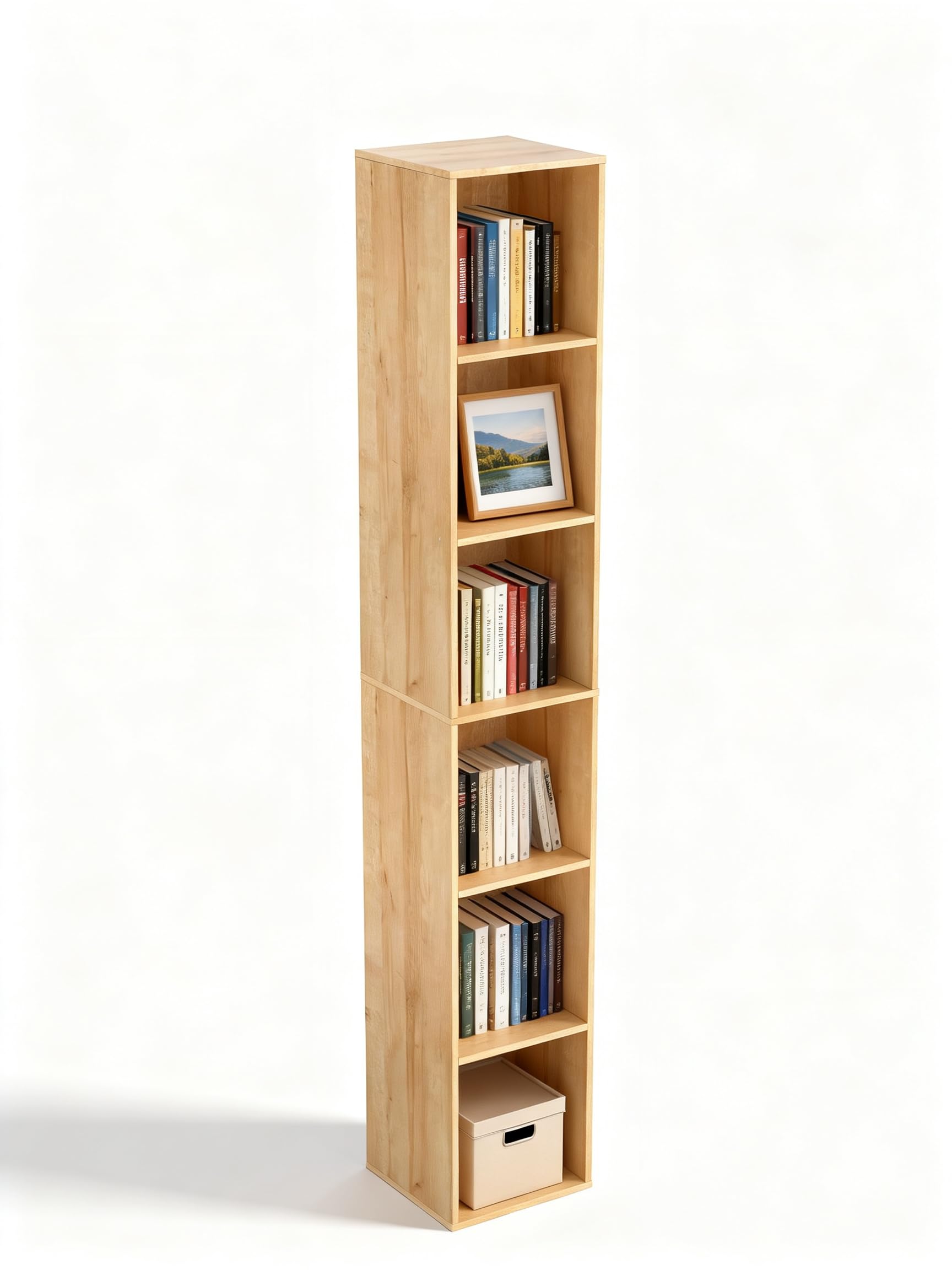 Cube Shelf Organizer, 6 Cube Oak Open Shelf, Freestanding 6-Tier Low Bookcase, DVD Shelf & Lego Display for Living Room, Bedroom, Home Office, Decor & Storage