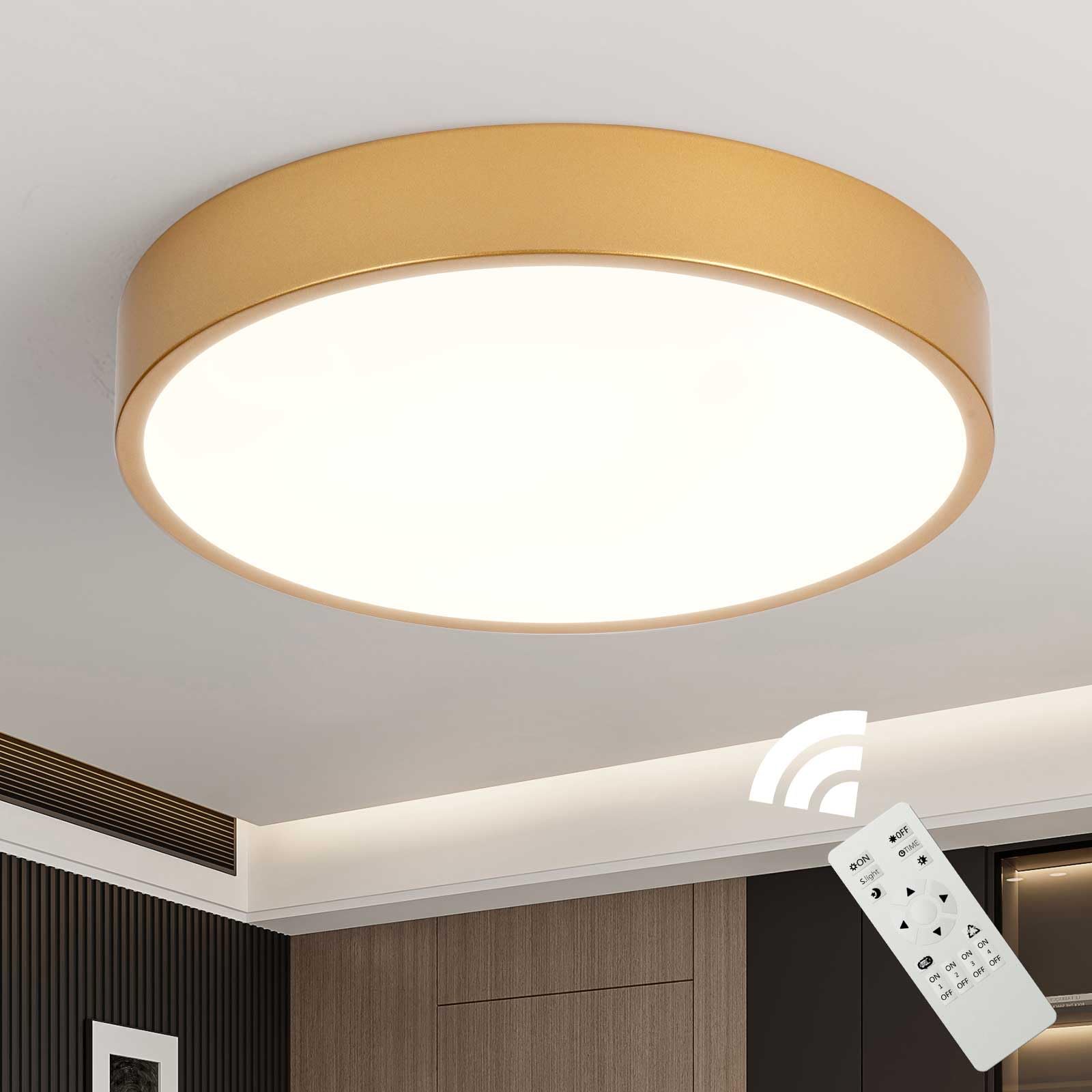 SchindoraGold LED Ceiling Lights, Ø50cm Metal 39W Dimmable Flush Mount Round LED Ceiling Light for Bedroom, Office, Kitchen, Living