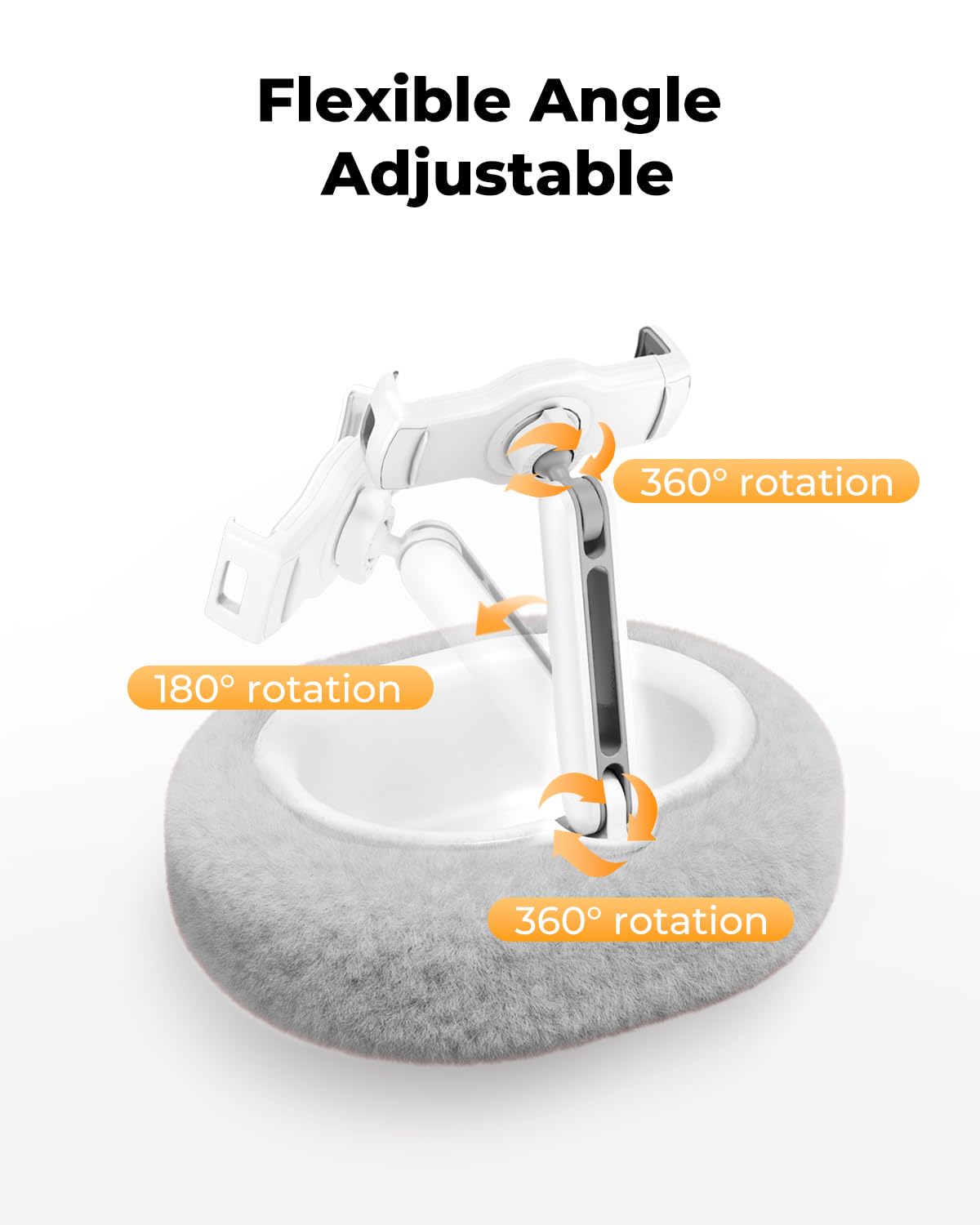SupeDesk Kindle Pillow Stand - Soft Grey Fuzzy Tablet Holder with Storage Bowl, Hands-Free Lap Stand for Bed Couch - Compatible with Kindle, iPad, Phones & E-Readers (Gray)