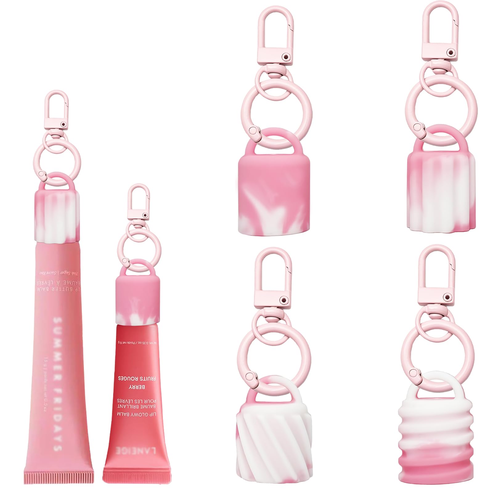 Nevfal Keychain Holder for Lip Gloss Summer Fridays Lip Balm Holder Portable Holder with Keyring for lip Keychain Cap