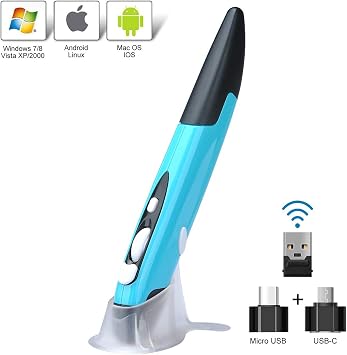 lychee Wireless Optical Pocket Pen Mouse، 2.4GHZ USB Wireless Optical Mini Air Mouse for PC Laptop Notebook Computer Mac (Blue)