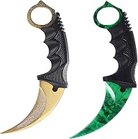 Vista 1 de TOPOINT - Paquete de 2 cuchillos Karambit sin filo de corte sin filo con funda para principiantes (dorado-verde)