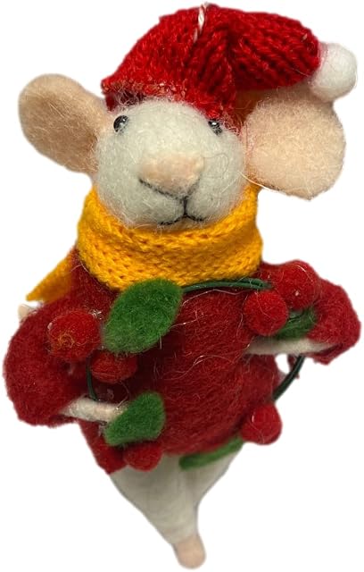 Originals Felt Mouse With Holly Wreath Christmas Tree Decoration