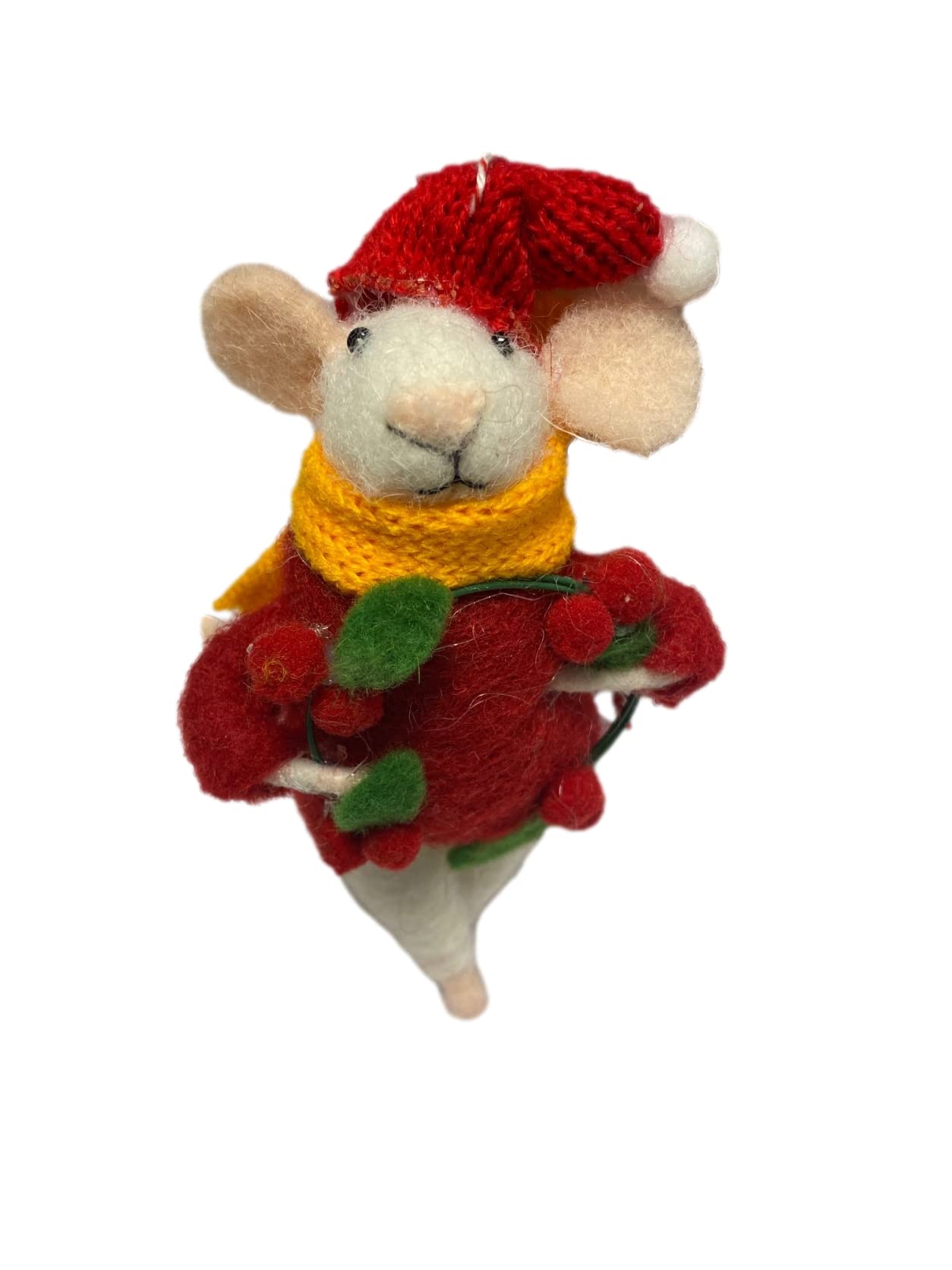 Originals Red Felt Mouse With Holly Wreath Christmas Tree Decoration