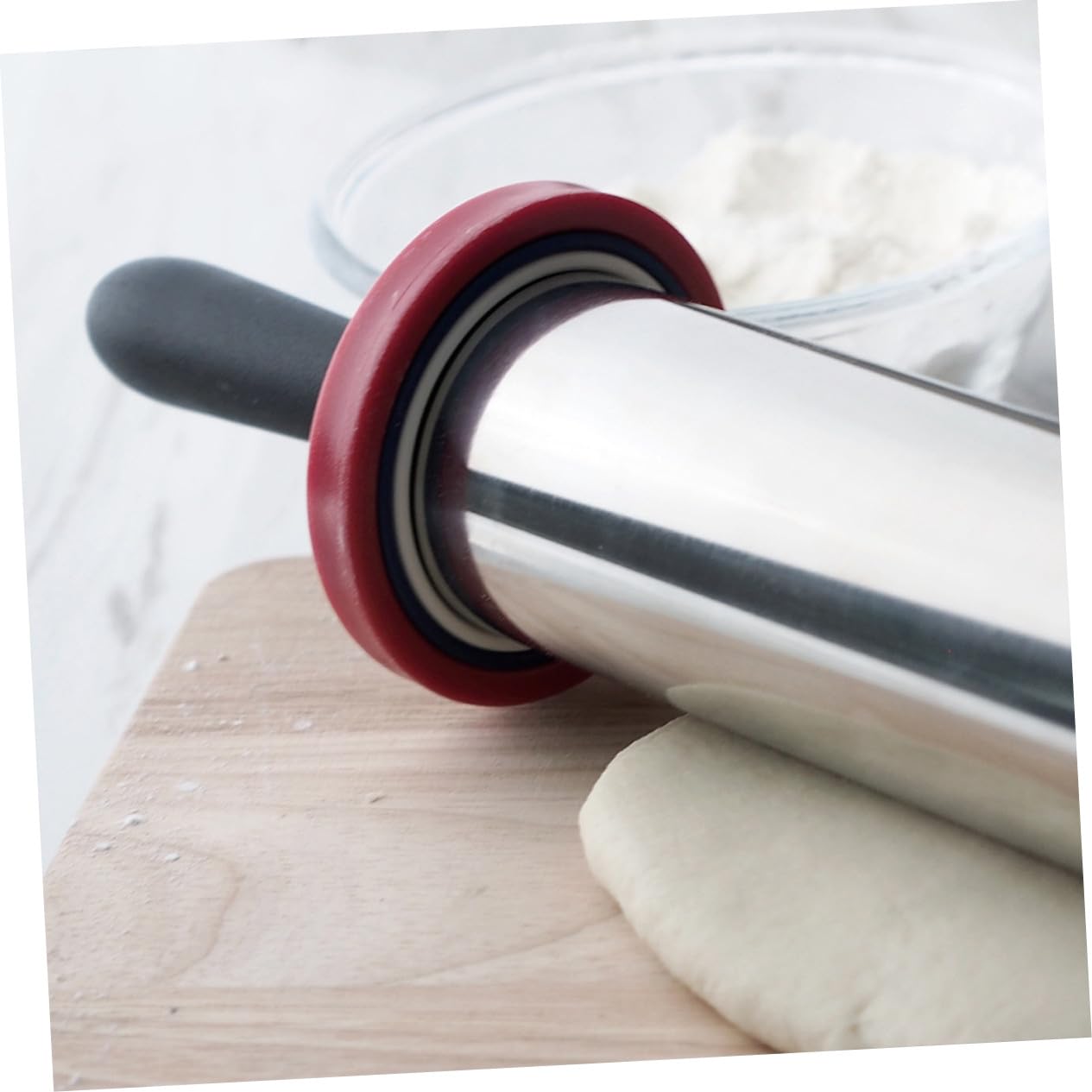 Edelstahl Nudelholz 11 Zoll mit Drei Dickenringen zum Backen