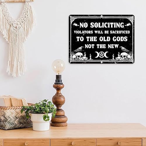 Miniatura 7 de Letrero de metal para baño de bruja, letrero de humor oscuro con texto "No Soliciting", espeluznante decoración del hogar, de aluminio, libre de