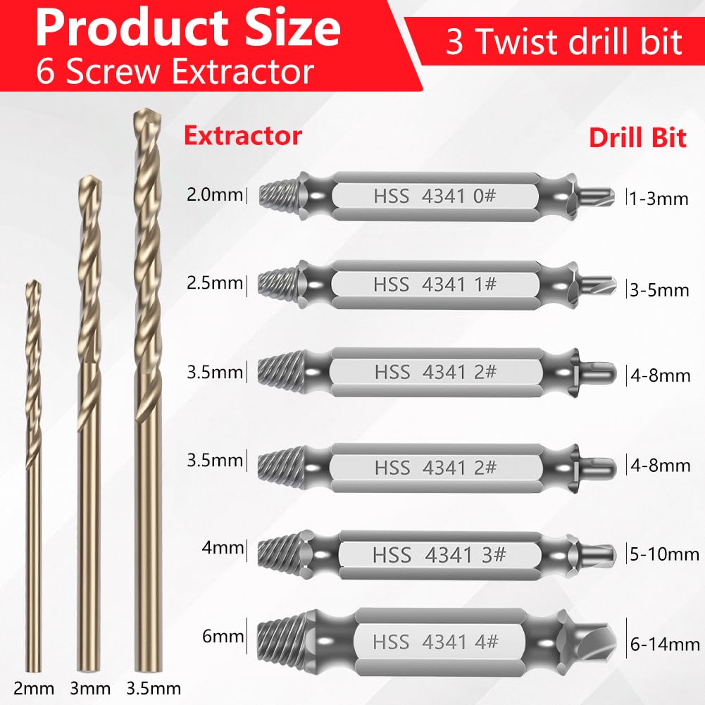 Flintronic 6 Pezzi Estrattore Viti Danneggiate,con 3 Punte Elicoidali, Estrattore Viti, in Acciaio Legato, Estrattore Viti Spanate, per Viti Danneggiate, Rotte o Strippate-Argento