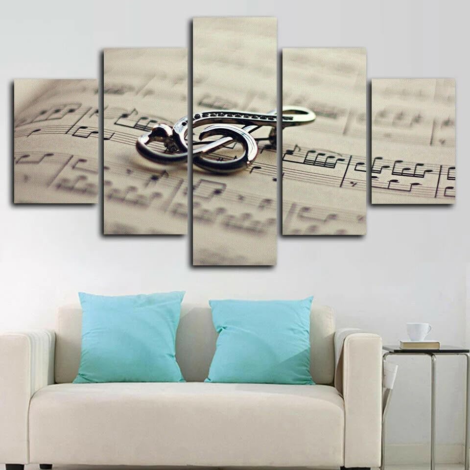 Impression sur toile 5 parties notes de musique pour cadre décoration murale salon