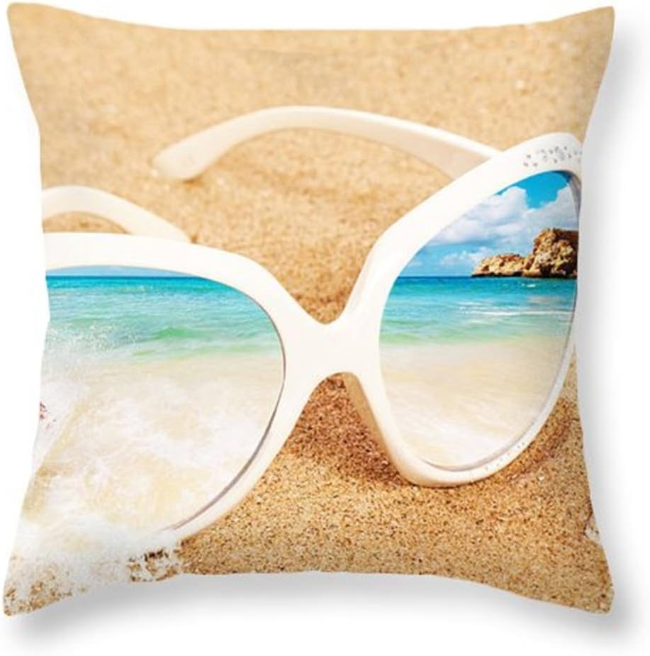 FairyPark Beach Style Marine Cushion Yellow Starfish Blue Ocean Cotton Linen Cushion Car Sofa Home Decorative Throw Pillow Florida Breeze Perfect Pillow Cover