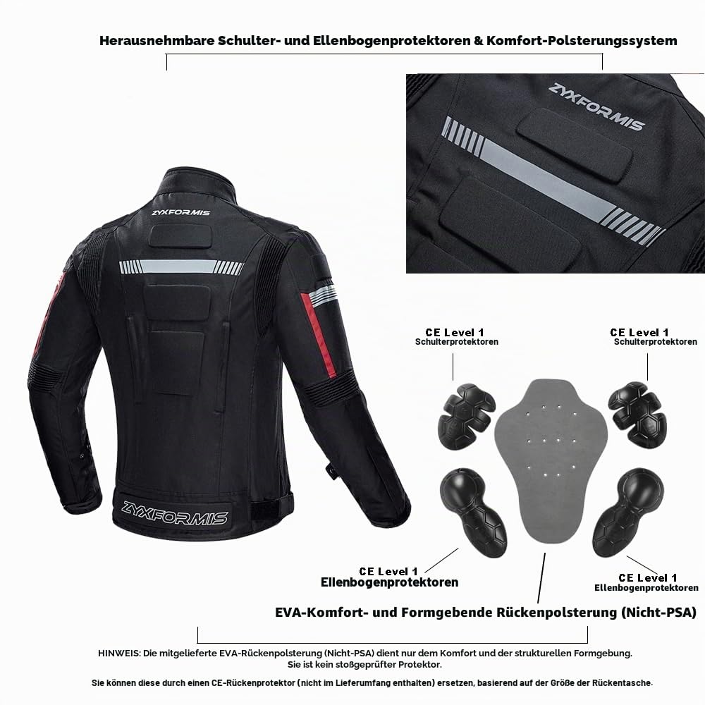 Motorradjacke Herren Wasserabweisend Winddicht, Motorrad Jacke mit Schulter & Ellbogen Protektoren für Sommer & Winter