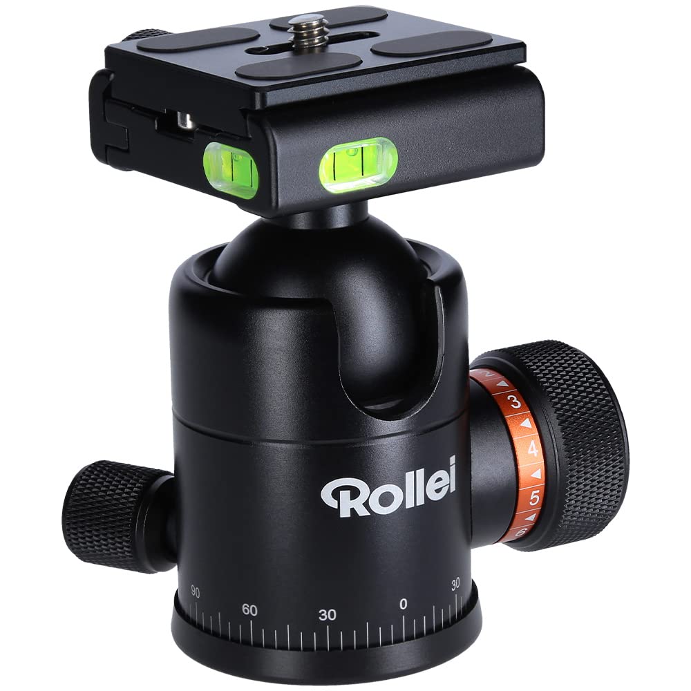 Rollei Stativ Kugelkopf für C6i Stativ, professioneller 360 Grad Stativkopf mit Friktion, 12 KG Tragkraft und 3 Wasserwaagen.Inkl. Acra Swiss Schnellwechselplatte