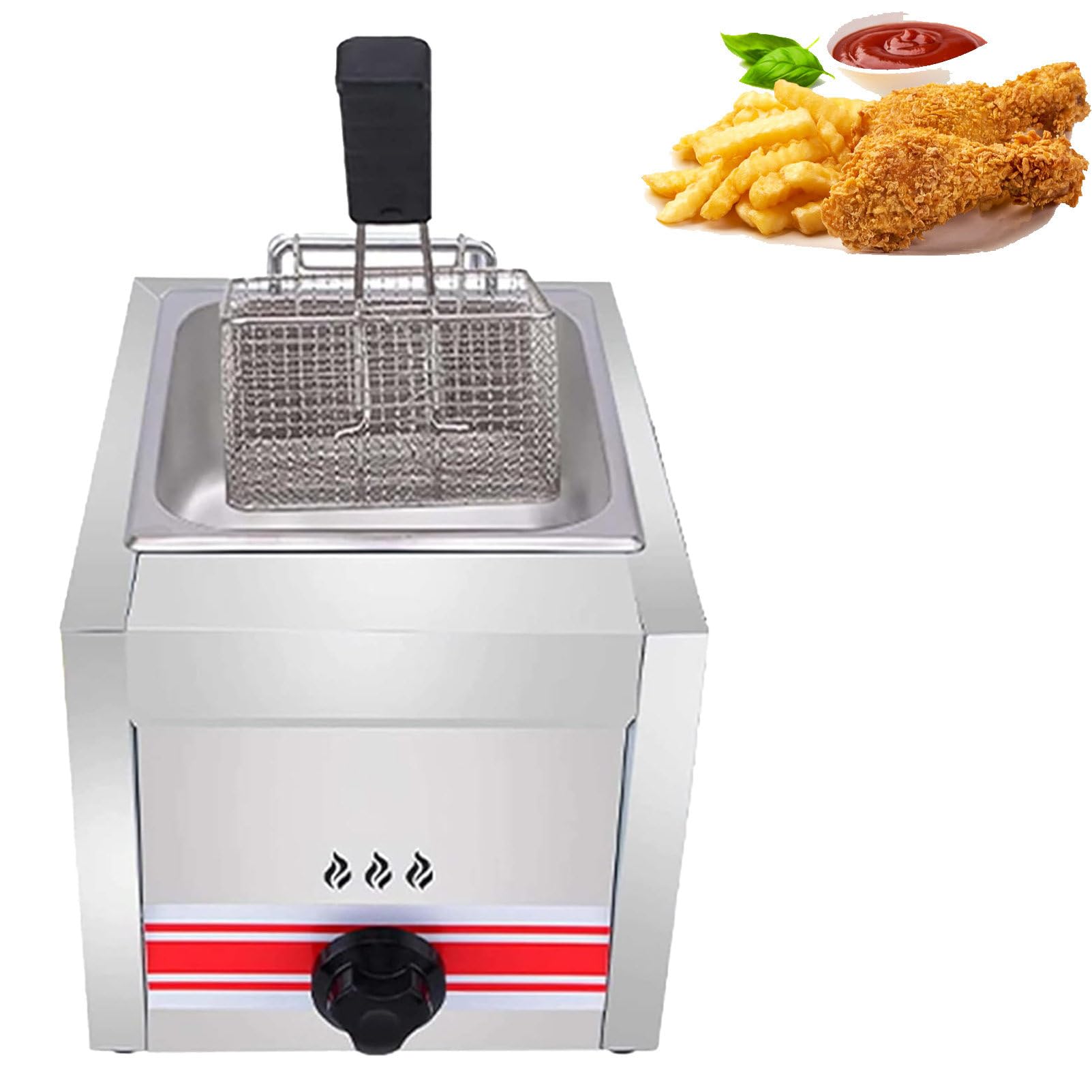 Freidora Industrial A Gas, Freidora De Gas De 10/20/30 L, De Acero Inoxidable Y Gran Capacidad, para Propano O Glp, con Tubo MetáLico, Ideal para Patatas Fritas 10L