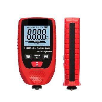 Paint Thickness Meter, GM998 Car Paint Coating Thickness Gauge Electroplate Metal Coating Thickness Tester Meter 0-1500um Fe & NFe ProbeRojo