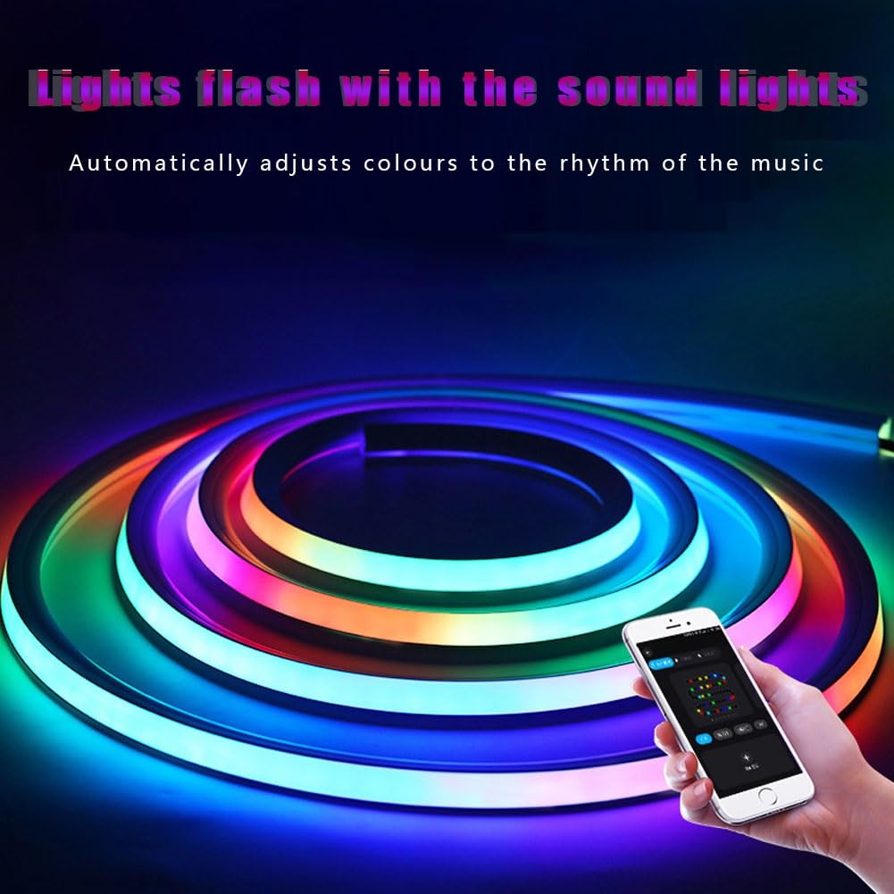 Tira neón Rgb,tira luz TV LED cortable rgbic,material silicona que puede hacer bricolaje en múltiples formas,luz juego LED control inteligente,tira retroiluminación con función sincronización música (