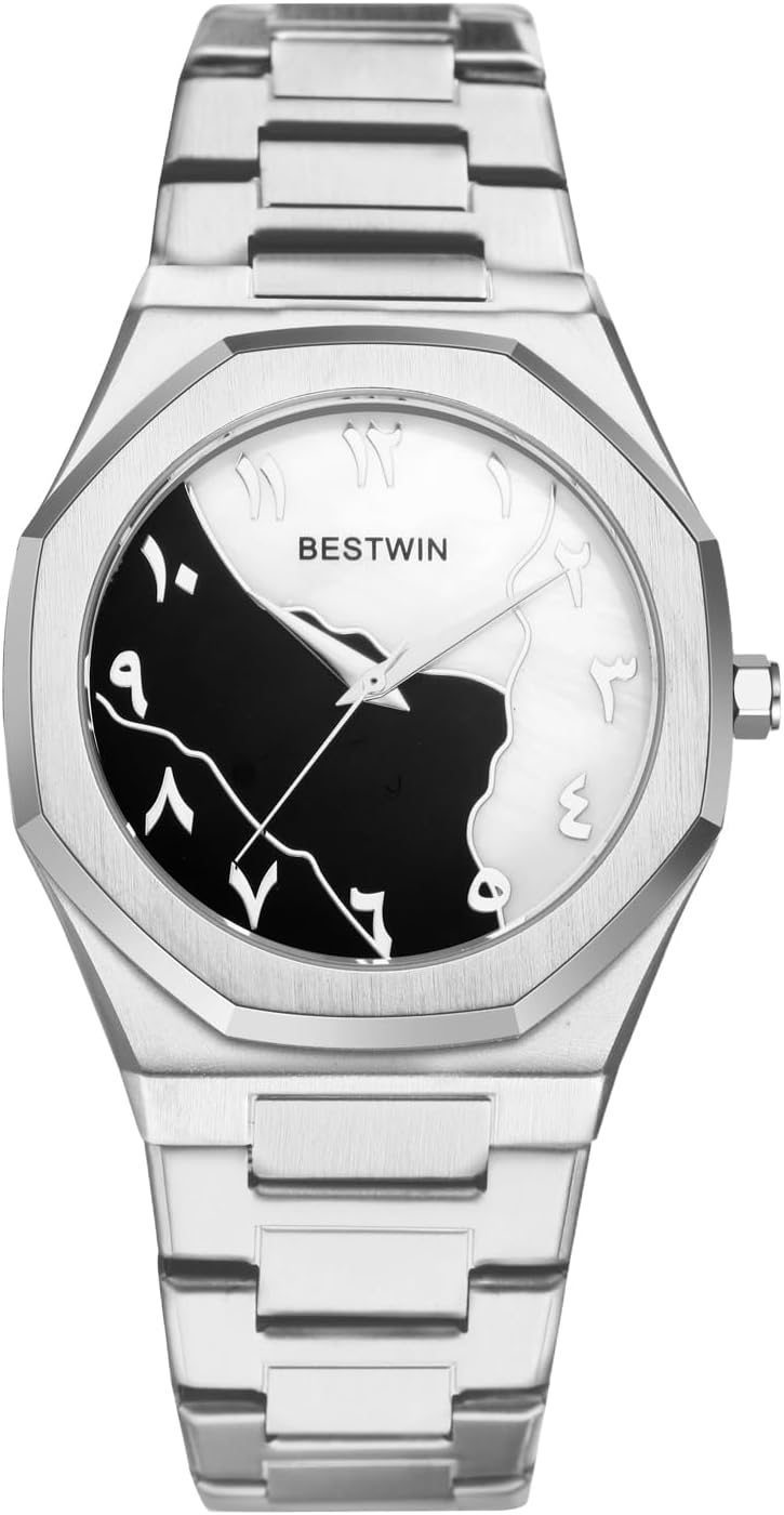 OIDEA Mens Watches: Fashion Octagonal Two-Color Dial Artistic Digital Scale Analog Quartz Wrist Watches for Men Waterproof Business Casual Dress Watch with Stainless Steel Strap