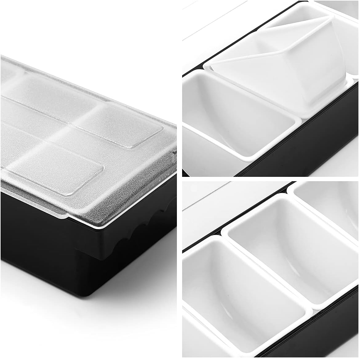 Ice Chilled Serving Tray Condiment Pots 5 Compartment Condiment Server Caddy (5 Compartments)