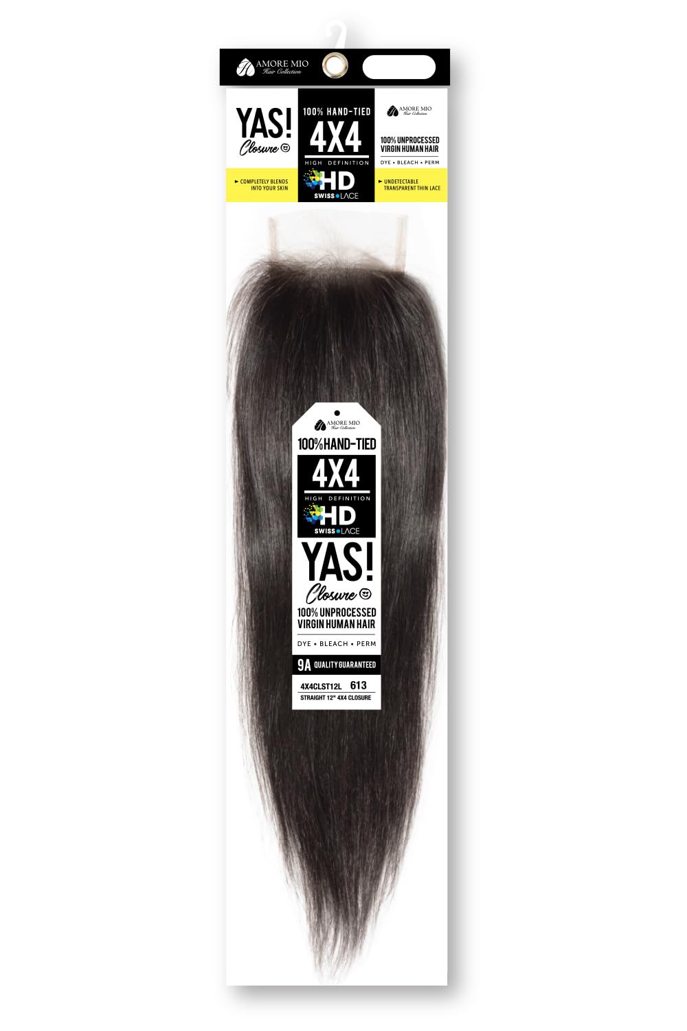 Amore Mio Hair - Remi Brazilian Natural Human Hair 14 Inch 4X4 Closure Straight, Color Natural 4x4 Closure 14 Inch