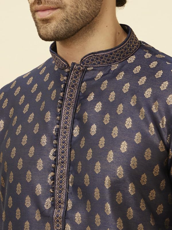Image of Manyavar Men's Jacquard Hand Embroidered Kurta Set (2pcs)