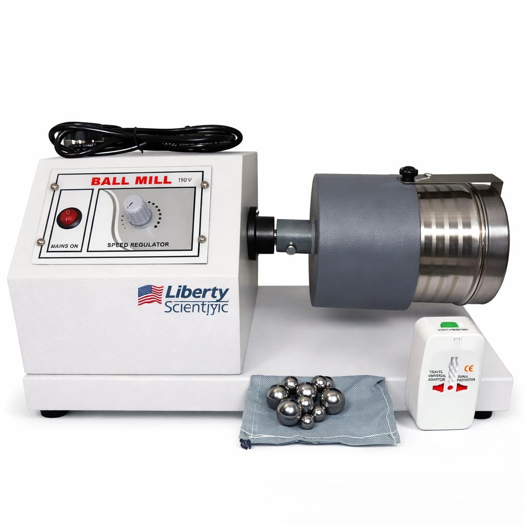 Ball Mill 2KG Laboratory Grinding Machine, White and Gray, Speed Control System, Electric Powered Industrial Equipment with Steel Ball Bearings