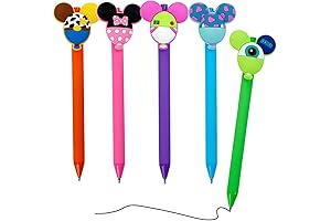 5pc Cute Mouse Head Character Ears Retractable Pens
