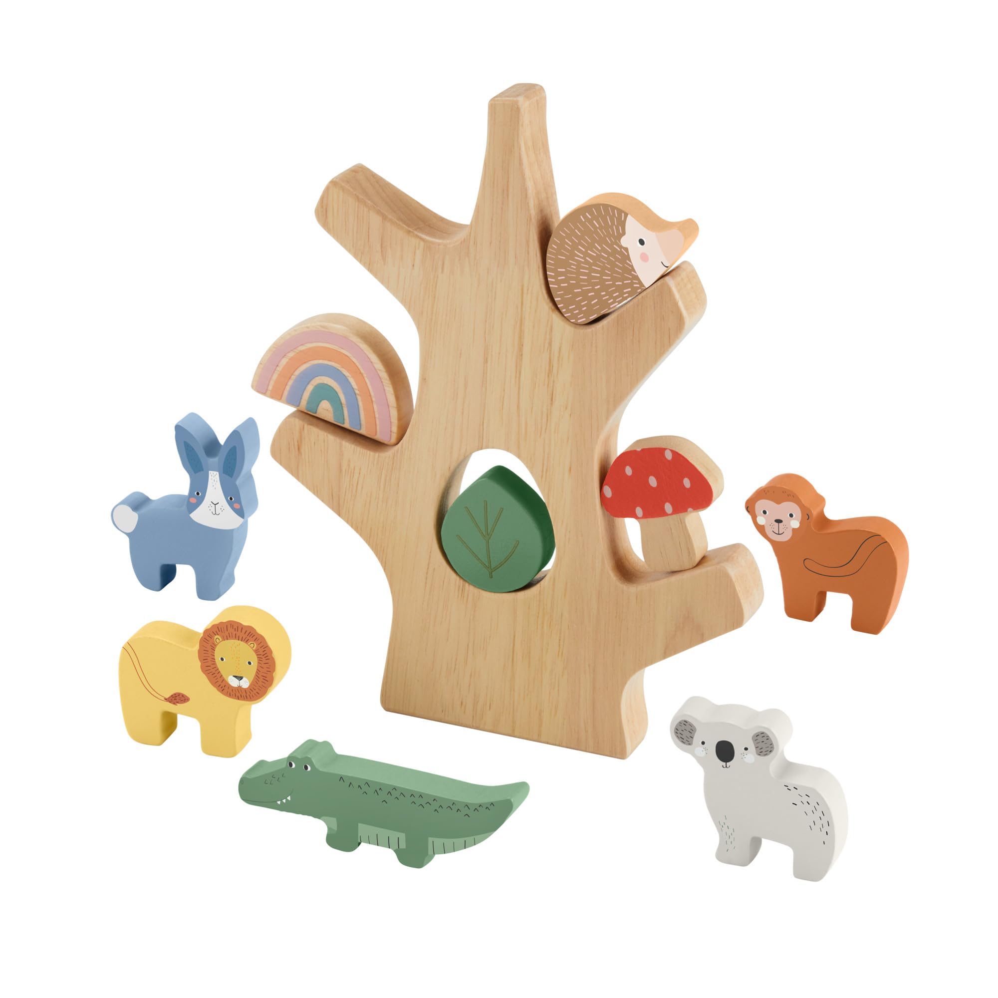 Fisher-Price Drewniane drzewko Zestaw z 10 elementami do zabawy rozwojowej dla dzieci od 3 roku życia, HXT87