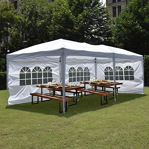 NSdirect 10 x 20 ft Pop Up Outdoor Canopy Tent,Heavy Duty Easy Portable Wedding Party Tent Carrying Bag Adjustable Folding Gazebo Pavilion Patio Shelter with 6 Removable Side Walls Tent,White
