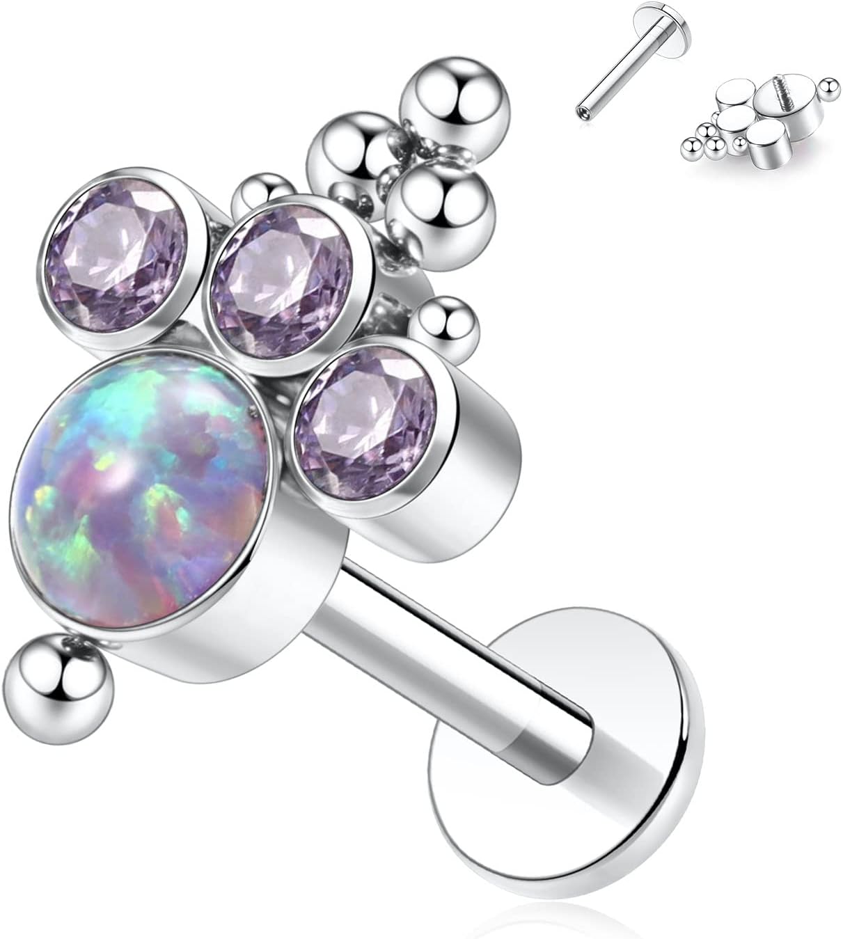 hengkaixuan 16G Titanium Labret Studs - Internally Threaded Flatback - Unisex - Silver - Piercing Jewellery