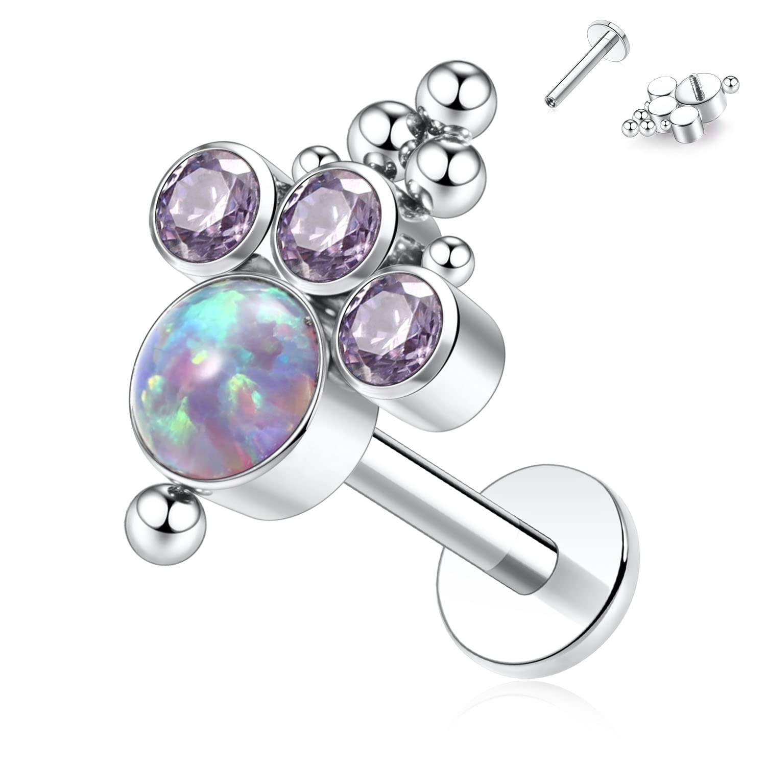 hengkaixuan 16G Titanium Labret Studs - Internally Threaded Flatback - Unisex - Silver - Piercing Jewellery — view 12