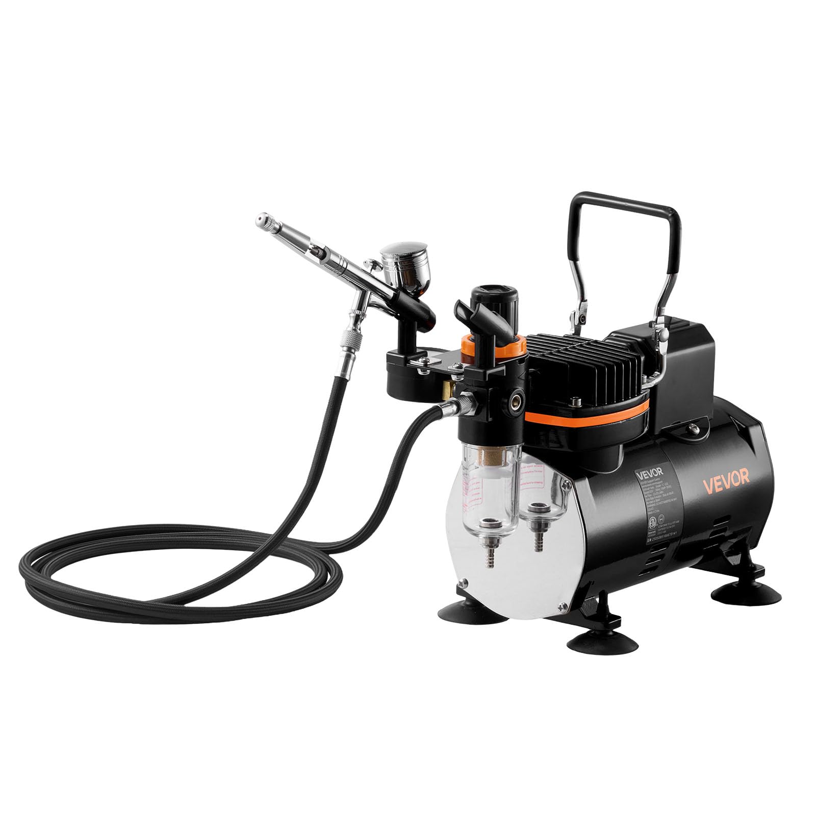 VEVOR Kit Aérographe avec Compresseur d’Air 1/6 HP, Compresseur Aérographe Professionnel à Double Action, avec 1 Pistolet, 3 Buses, Tuyau,1 Kit de Nettoyage, Décoration Pâtisserie Onglerie Modélisme