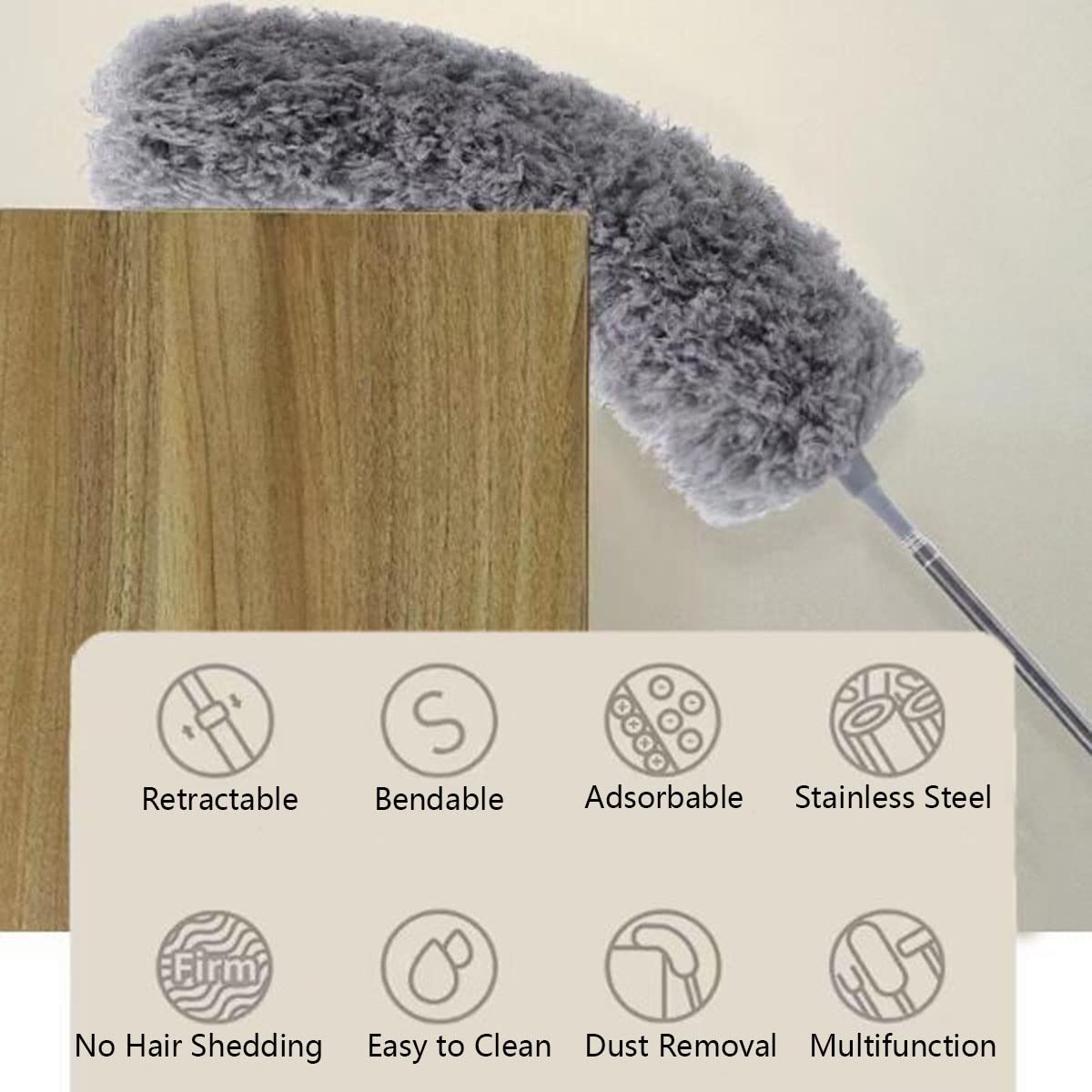 Piumino da spolvero, estensibile, per pulizia, con manico telescopico estensibile da 76 cm a 254 cm, per la pulizia di ventilatori da soffitto, persiane, battiscopa e auto