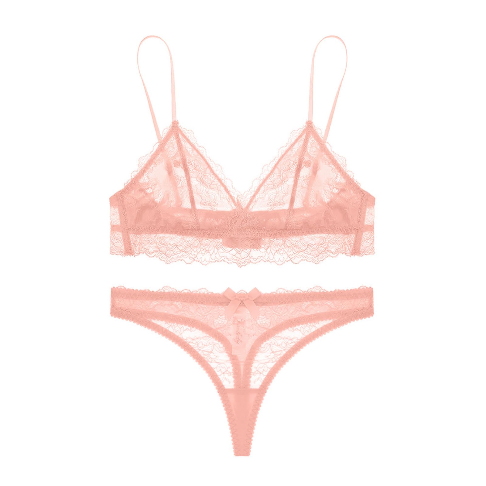 GenericWomen French Style Triangle Cup Bra Without Steel Ring Lace Underwear Thong Bra Set,XL