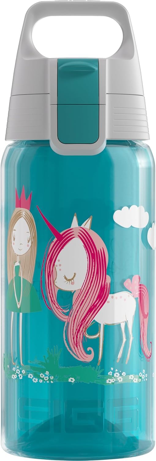 SIGG Viva ONE Trinkflasche Kinder – Believe in Miracles, 0,5 L, Blau mit Prinzessin & Einhorn