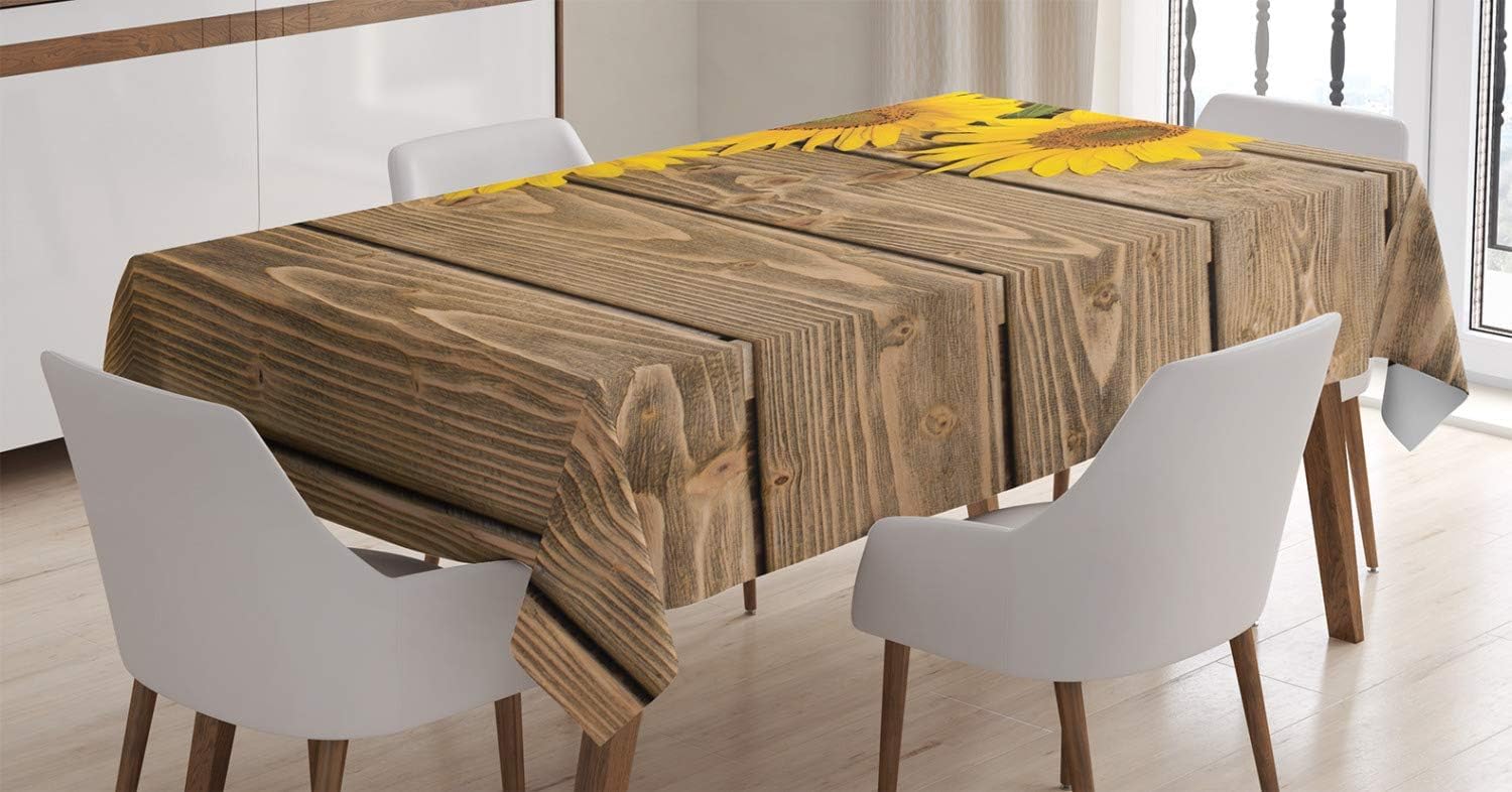 Mantel Mesa Rectangular Girasol, Manteles Antimanchas Tablero de Madera Vintage, 3D Impresión Mantel Impermeable Lavable para Cocina Salón Comedor, 140x300 cm Q/P5250