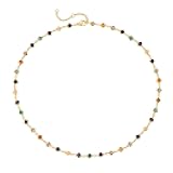 Beaded Necklaces for Women 14K Gold Plated Dainty Colorful Green/Rose Beaded Pearl Choker Necklace Delicate Boho Choker Necklace Jewelry Gift